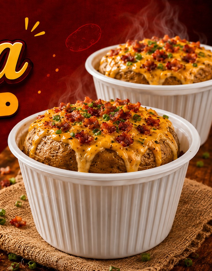 Batata recheada com queijo, bacon e cheiro-verde